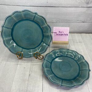 The Pioneer Woman PAIGE DENIM BLUE Beaded Crackle Design Dinner Plates Set 2
